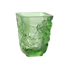 Lalique | Pivoines Vase Small Size Green Crystal