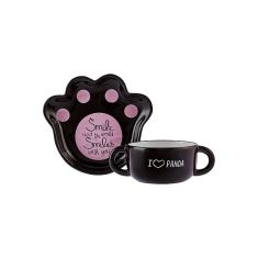 Karaca | Panda Dolomite Plate and Cup Set | Feeding Set | 2 Pieces | 220 ml | Black