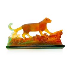 Daum | Crystal Leopard Pencil Holder Amber & Green