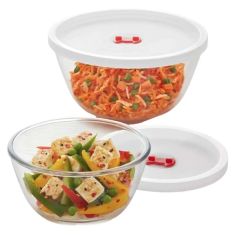 Borosil | Glass Mixing & Serving Bowls with Lids | Set of 2 (350 ml, 350 ml)